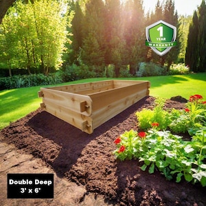 Cedar Raised Garden Bed Deep Kit (Double 3x6) Easy Garden Bed DIY Raised Bed No Tools Gardening Gift Idea Gardener Christmas Retirement Gift