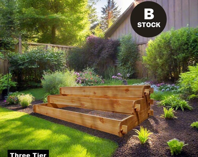 B-Stock Cedar Raised Garden Bed Kit Large 3 Tier (1x6 2x6 3x6) Outdoor Planter Patio School Garden Small Space Community Garden Housewarming