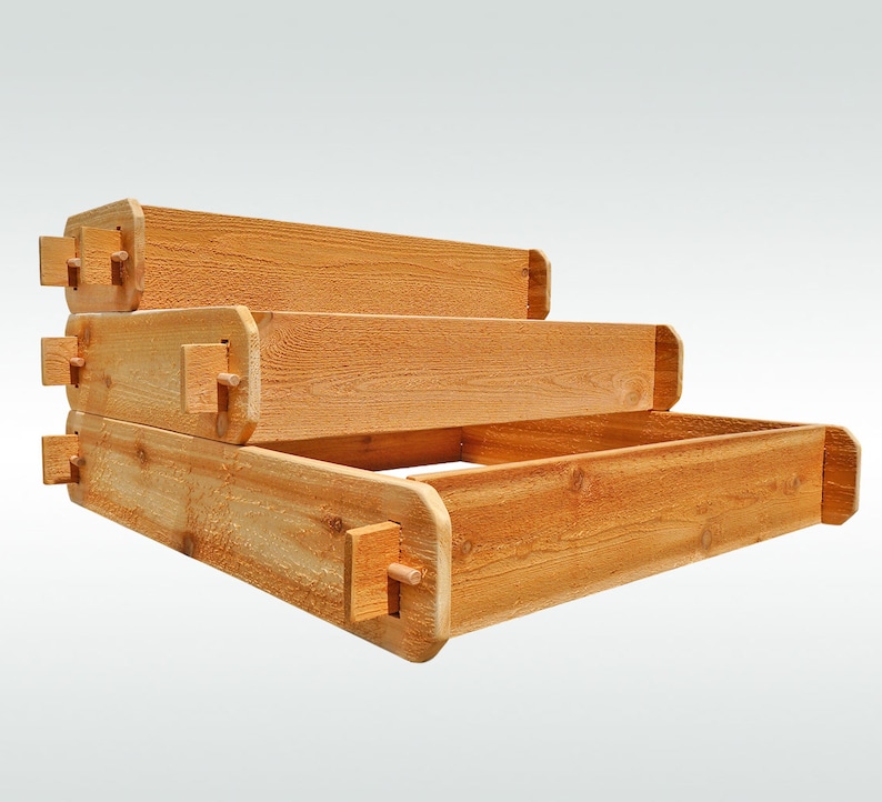 Cedar Raised Garden Bed Kit 3 Tier Pyramid (1x3 2x3 3x3) Beginners Garden Gift for Teacher Urban Gardening Small Space Gardening for Dummies image 3