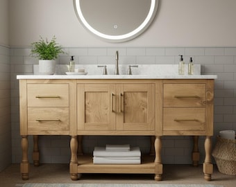 Hollis Single Sink Bathroom Vanity | Solid Wood Vanity, Handmade, USA Made, Custom Storage Cabinet, Free Shipping