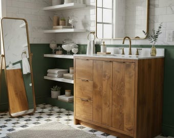 Riverstone Single Sink Bathroom Vanity | Solid Wood Vanity, Handmade, USA Made, Custom Storage Cabinet, Free Shipping