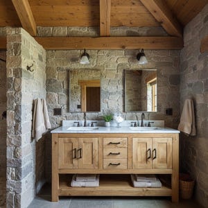 Bryce Haven Double Sink Vanity – Custom Solid Wood Bathroom Cabinet, Handmade Hardwood Vanity, Premium Storage Shelves, Free Shipping