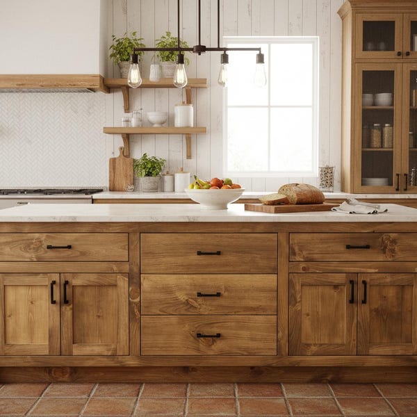The Carpenter - Kitchen Island, Luxury Storage Workstation, Premium Statement Hardwood Peninsula, Oak Handcrafted, Free Shipping
