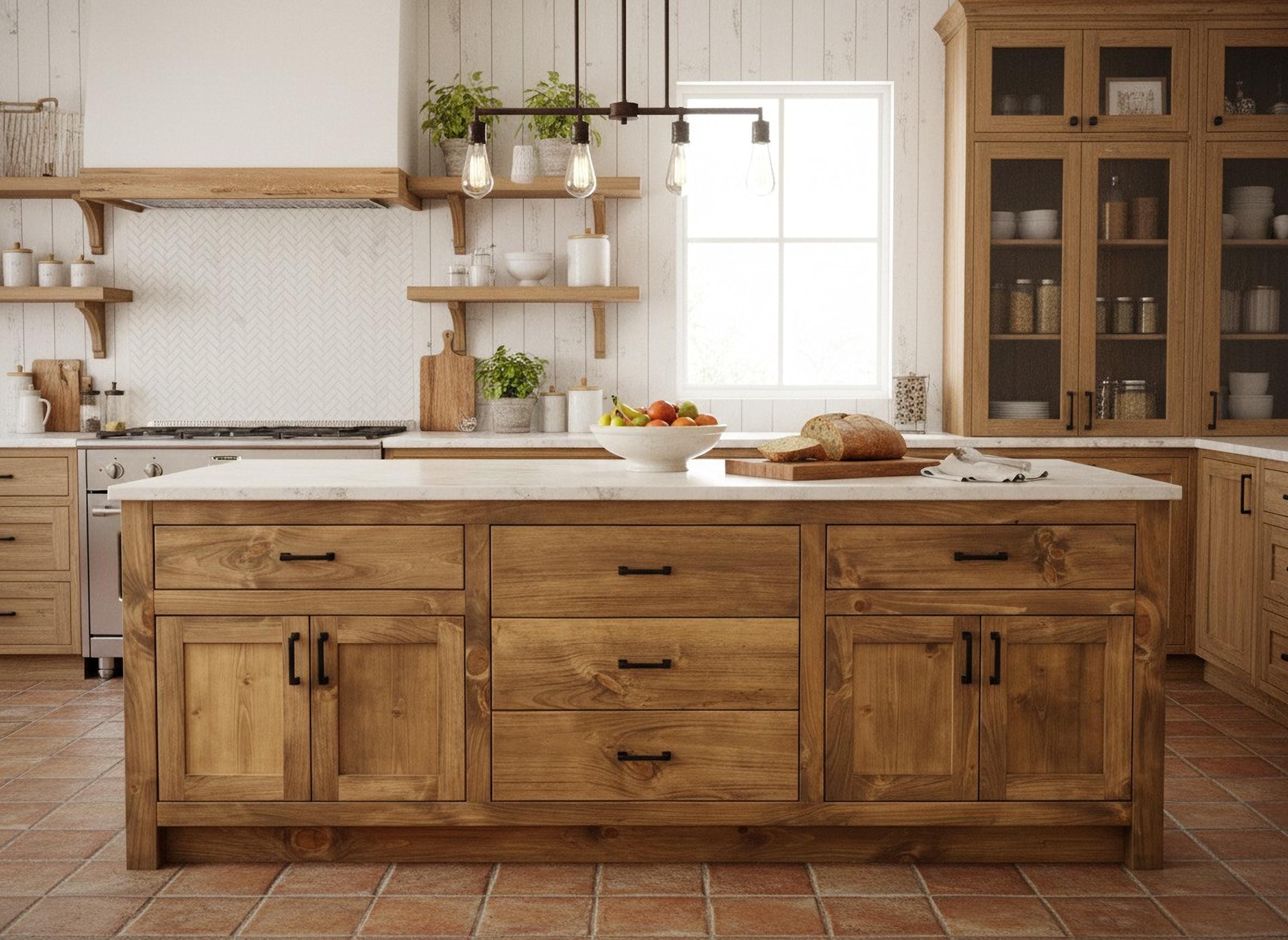 The Carpenter - Kitchen Island, Luxury Storage Workstation, Premium Statement Hardwood Peninsula, Oak Handcrafted, Free Shipping