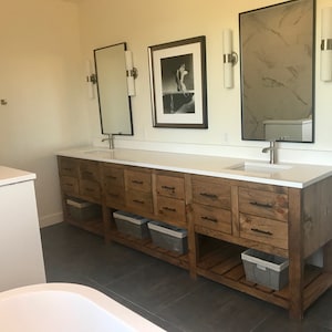 Custom Solid Wood Vanity, Luxury Storage Double Sink, Premium Drawers Hardwood Cabinet, Oak Handcrafted Lifetime Warranty Bathroom Cabinet