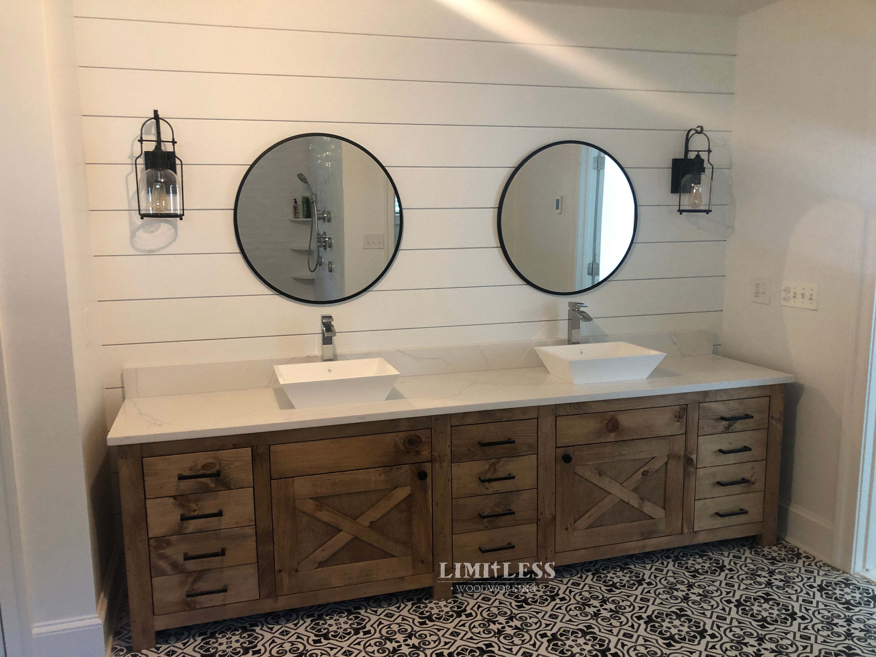 Custom Double Sink Bathroom Vanity - Handmade, Lifetime Warranty on Drawers, Premium Hardware, Free Shipping, USA Made - MODEL 1099