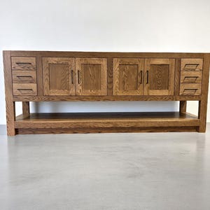 Custom Solid Wood Vanity, Luxury Storage Bathroom, Double and Shelf, Oak Handcrafted in USA, Lifetime Warranty, Water Resistant