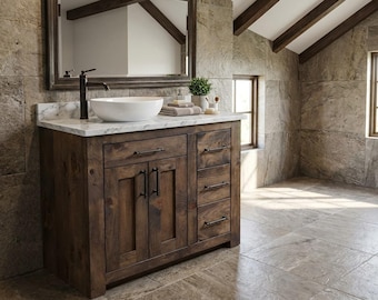 Walnut Hill Single Sink Bathroom Vanity | Solid Wood Vanity, Handmade, USA Made, Custom Storage Cabinet, Free Shipping