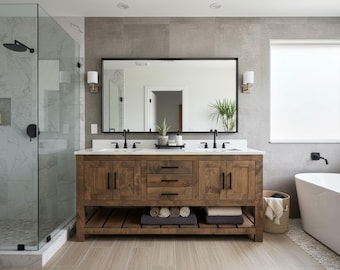 Custom Double Sink Bathroom Vanity - Handmade, Premium Hardware, Free Shipping, USA Made - MODEL 1014