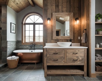 Copperwood Single Sink Bathroom Vanity | Solid Wood Vanity, Handmade, USA Made, Custom Storage Cabinet, Free Shipping