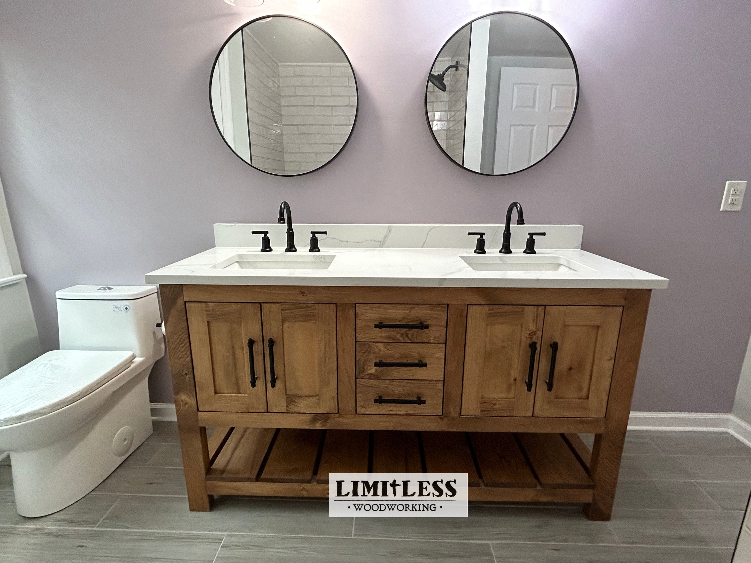 Custom Double Sink Bathroom Vanity - Handmade, , Premium