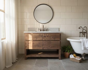Flatiron Single Sink Bathroom Vanity | Solid Wood Vanity, Handmade, USA Made, Custom Storage Cabinet, Free Shipping