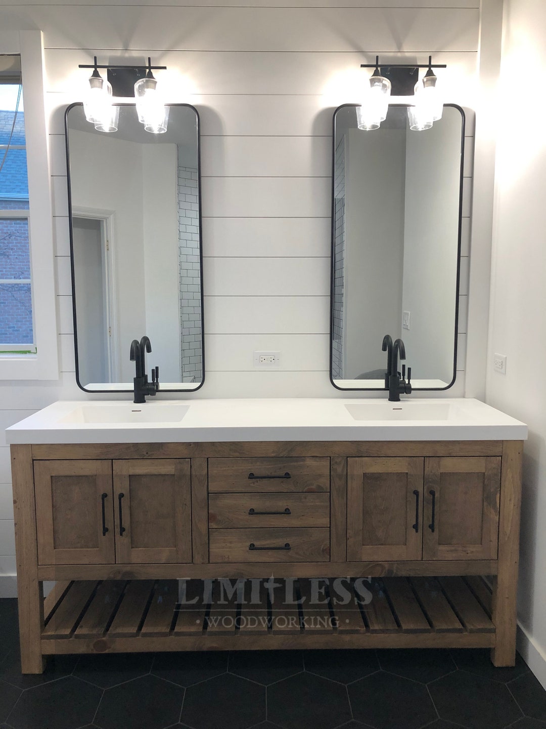 Custom Double Sink Bathroom Vanity Handmade, , Premium Hardware, Free