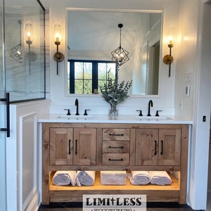 Custom Solid Wood Vanity, Luxury Storage Double Sink, Premium Shelf Hardwood Cabinet, Oak Handcrafted Ready for stain Bathroom Cabinet