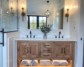 Custom Solid Wood Vanity, Luxury Storage Double Sink, Premium Shelf Hardwood Cabinet, Oak Handcrafted Ready for stain Bathroom Cabinet