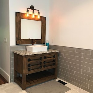 Mueble de lavabo individual personalizado - Hecho a mano, garantía de por vida, herrajes de primera calidad, envío gratuito, fabricado en EE. UU. - Modelo 1106