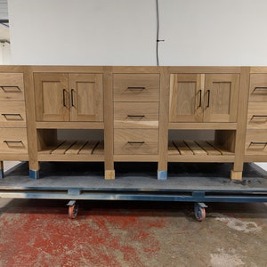 Custom Solid Wood Vanity, Luxury Storage Double Sink, Premium Statement Hardwood Cabinet, Oak Slat Shelf Lifetime Warranty Bathroom Cabinet