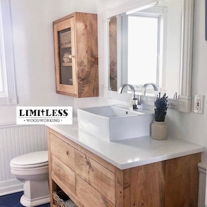 Over The Toilet Storage Cabinet with clear glass - Handmade, Lifetime Warranty, Premium Hardware, Free Shipping, USA Made - Model 1115