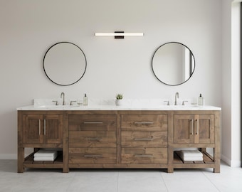 Custom Solid Wood Vanity, Luxury Storage Double Sink, Premium Shelf Hardwood Cabinet, Oak Handcrafted Bathroom Cabinet, Free Shipping, 1122