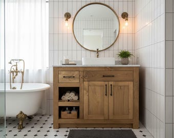 Bethany Mill Single Sink Bathroom Vanity | Solid Wood Vanity, Handmade, USA Made, Custom Storage Cabinet, Free Shipping