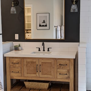 Custom Solid Wood Vanity, Luxury Storage Single Sink, Premium Ready Stain Hardwood Cabinet, Oak Handcrafted Slatted Shelf Bathroom Cabinet