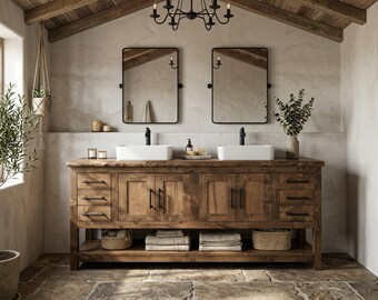 Stonevale Double Sink Vanity, Luxury Storage Bathroom, Double and Shelf, USA Made , Lifetime Warranty, Water Resistant, Free Shipping