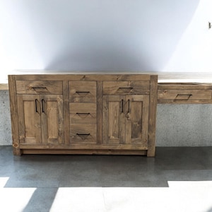 Custom Solid Wood Vanity, Makeup Storage Double Sink, Premium Storage Hardwood Cabinet, Oak Handcrafted Lifetime Warranty Bathroom Cabinet