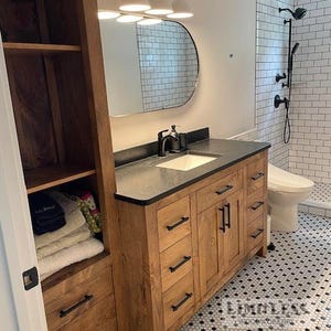 Custom Solid Wood Vanity, Luxury Storage Single Sink, Premium Statement Hardwood Cabinet, Oak Handcrafted Lifetime Warranty Bathroom Cabinet