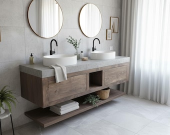 Custom Floating Double Sink Vanity - Handmade, Lifetime Warranty, Premium Hardware, Free Shipping, USA Made - MODEL 1103