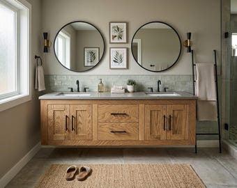 Cyntheanne Hollow Floating Double Sink Vanity, Luxury Storage, Premium Shelf Hardwood Cabinet, Free Shipping