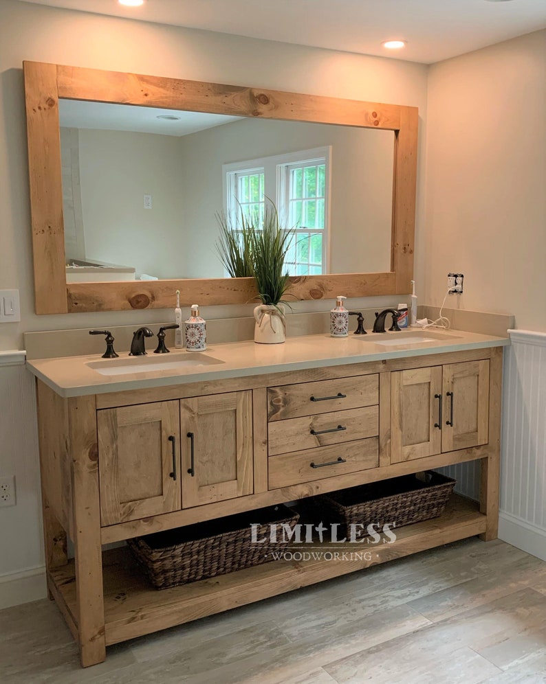 Custom Solid Wood Vanity, Luxury Storage Double Sink, Premium Shelf