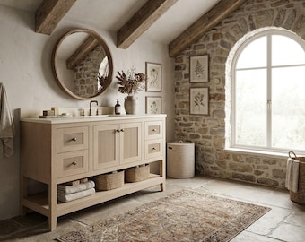 Reedfield Single Sink Vanity, Luxury Storage, Premium Ready Stain Hardwood Cabinet, Oak Handcrafted - Ready To Ship, Free Shipping