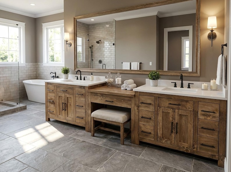 Custom Double Sink Bathroom Vanity - Handmade, Water Resistant, Premium ...