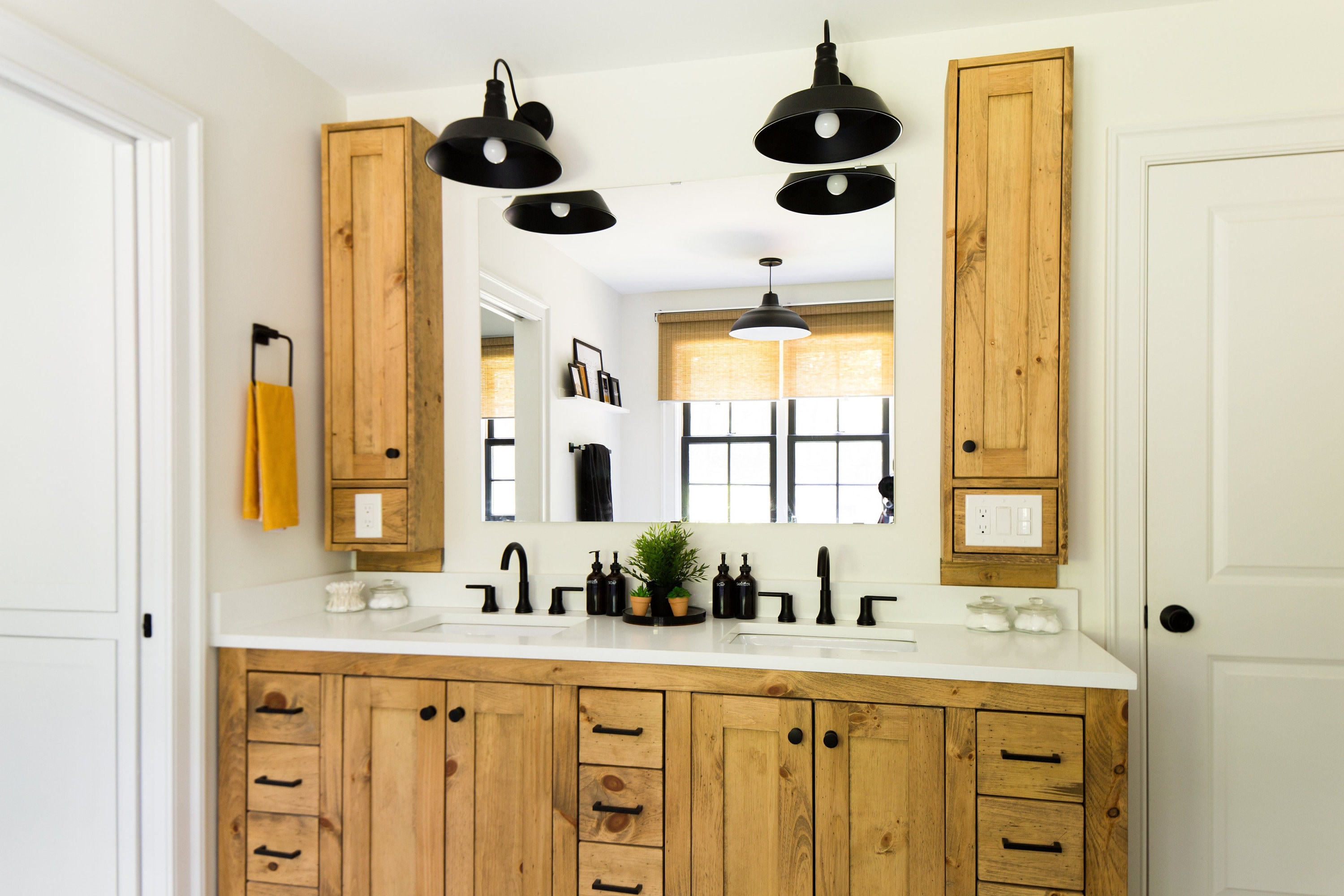 Double vanity with center tower deals