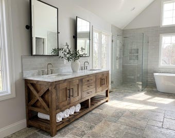 Timberfall Double Sink Vanity - Handmade, Fully Water Resistant, Premium Hardware, Free Shipping, USA Made - MODEL 1096