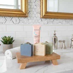 Solid Wood Soap Trey, Essential Oil Durable Holder, Compact Decor Riser, Versatile Handcrafted Bathroom Kitchen Caddy