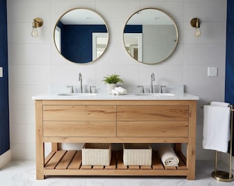 Custom Double Sink Bathroom Vanity - Notched Drawers for Double sink, Handmade, Water Resistant, Lifetime Warranty, Free Shipping , USA Made
