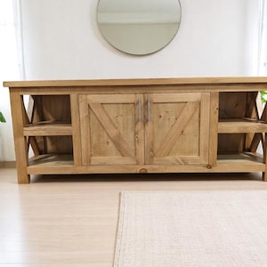 Custom Media Center Cabinet with X Side Design | Solid Wood | Open Shelf | Adjustable Shelf | Countertop Included | Limitless Woodworking