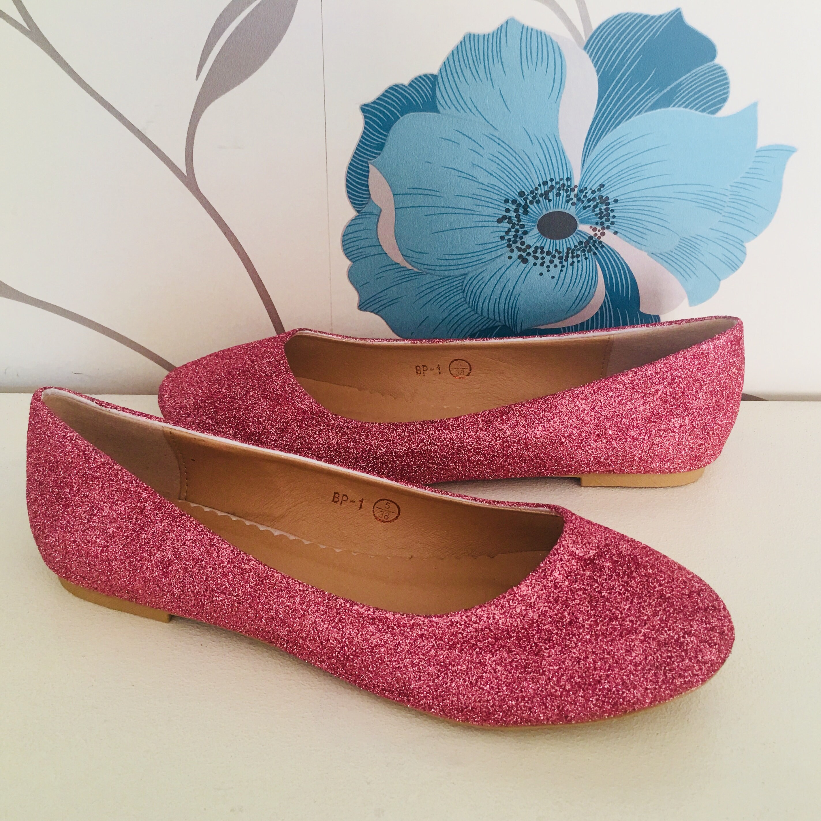 pink glitter flats