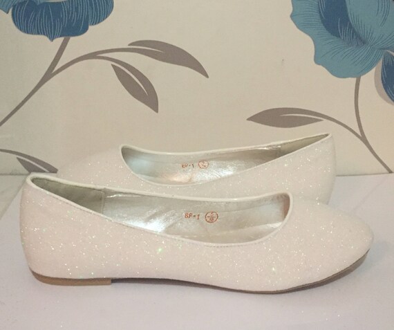 White Iridescent Flats Snow Glitter Flats Bridal Shoes Etsy