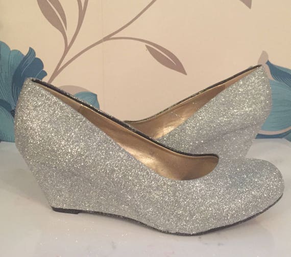 silver sequin wedges