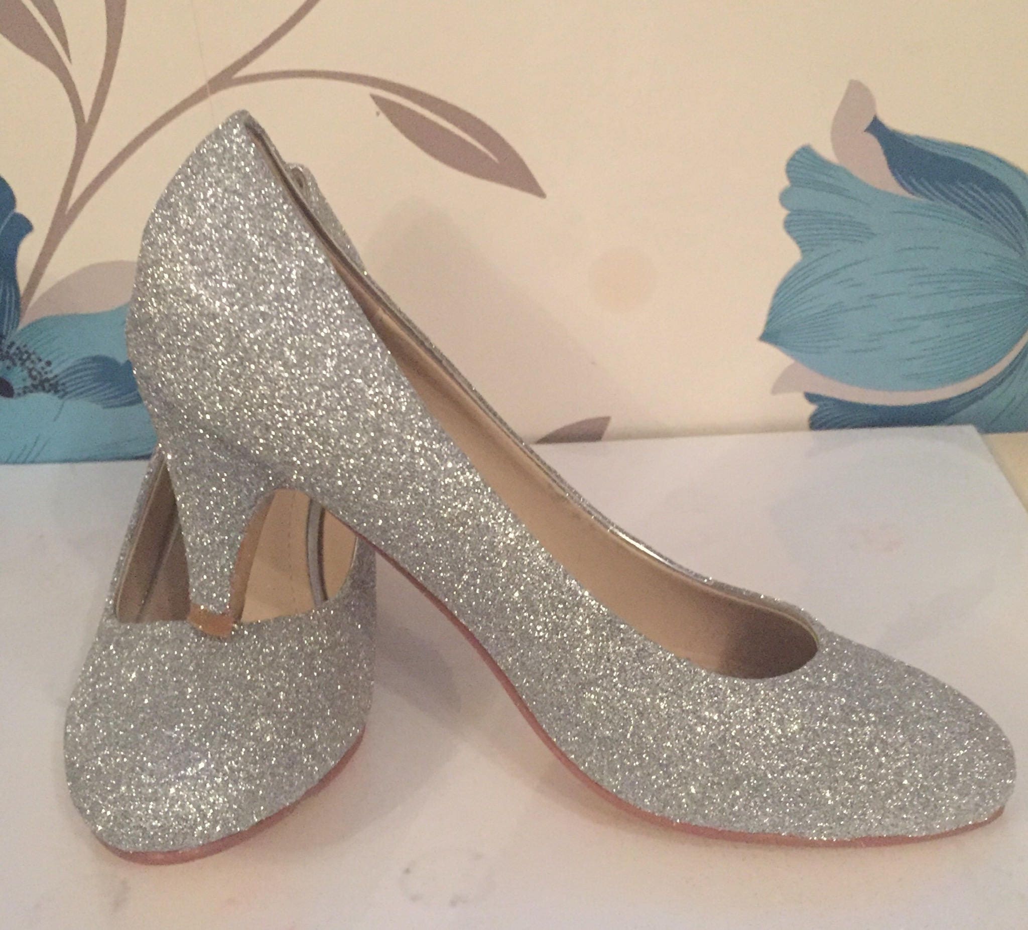 Silver Glitter Heels Silver Bridal Shoes Bridesmaid Etsy
