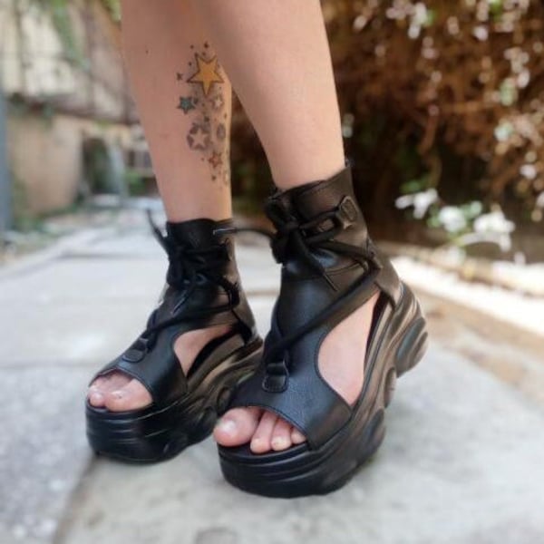 Vegan Goth cyberpunk Wedge Platform Sandals