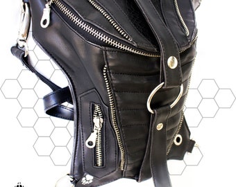 Steampunk Festival Vegan Faux Leather Leg Harness Utility Bag pocket Belt