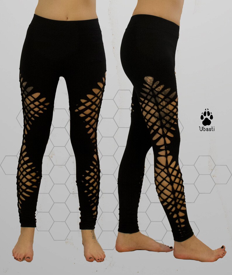 Slashed Woven Cutout Leggings Etsy