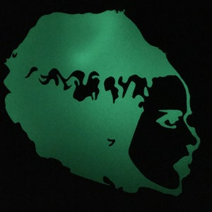 Bride of Frankenstein glow-in-the-dark vinyl sticker decal / Elsa Lanchester (horror for Halloween!) also in black