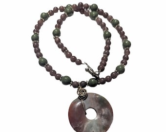Agate Donut and Gemstone Beaded Necklace