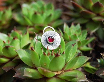 Hand Stamped Sterling Silver Garnet Necklace