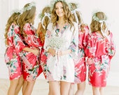 Bridesmaid Robes Cherry Color - Bride Robe Silk Satin Bridesmaid Robes Floral - Bachelorette Robes Party - Bridal Robes Set Bridesmaid Robes