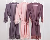 Bridesmaid Robe Lace, Bridal Robe Solid Cotton, Bride Robe, Bridesmaid Robes Set 5 6 7 8, Bridal Party Robes